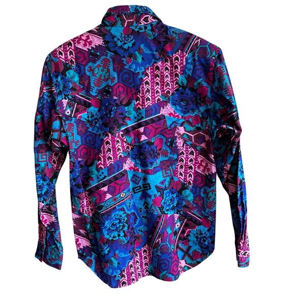 Wrangler Vintage 90s Southwest Aztec Floral Button Down Shirt M - Picture 5 of 10